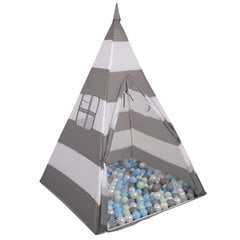 Selonis teepee teltta lapsille leikkimökki 400 palloa sisätiloissa ulkona tipi, harmaa-valkoinenraidallinen:helmi/harmaa/ransparetti/sininen/mintti hinta ja tiedot | Vauvan lelut | hobbyhall.fi