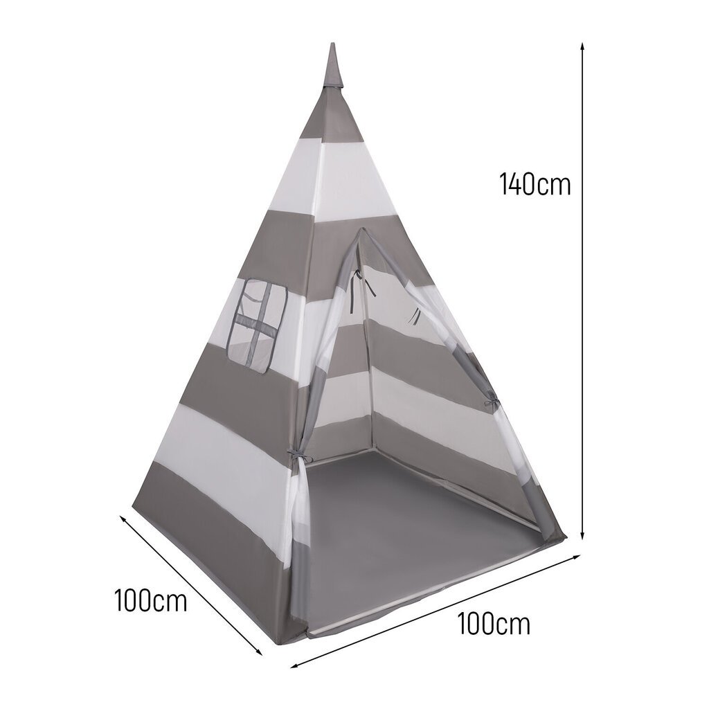 Selonis teepee teltta lapsille leikkimökki ilman palloja sisätiloissa ulkona tipi, harmaa ja valkoinen raidat hinta ja tiedot | Vauvan lelut | hobbyhall.fi