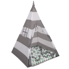 Selonis teepee teltta lapsille leikkimökki 200 palloa sisätiloissa ulkona tipi, harmaa ja valkoinen raidallinen: valkoinen/harmaa/mintti hinta ja tiedot | Vauvan lelut | hobbyhall.fi