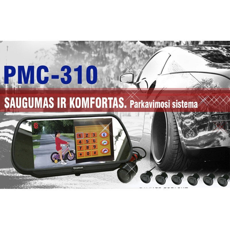 PMC-310 Pysäköintijärjestelmä peilissä bluetoothilla, kamera hinta ja tiedot | Peruutuskamerat ja peruutustutkat | hobbyhall.fi