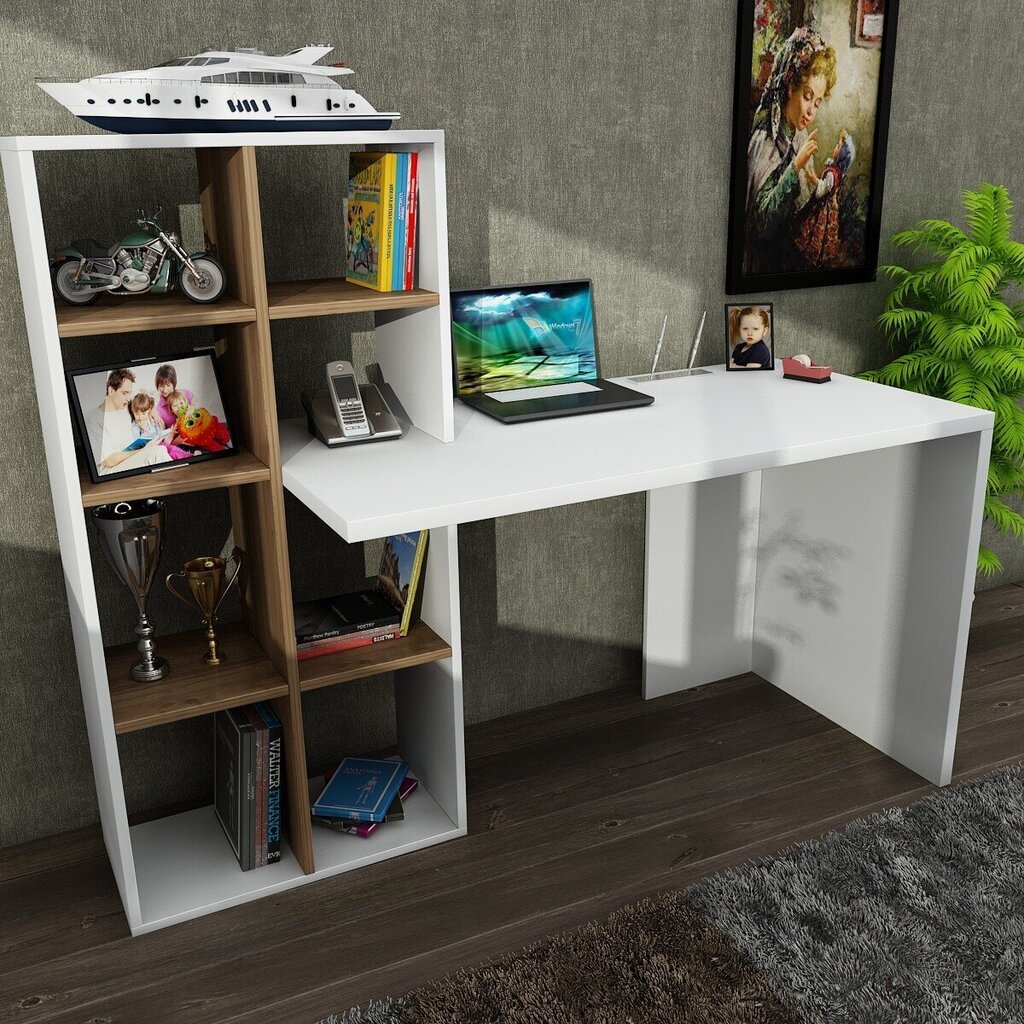 Työpöytä Kalune Design 731, 123,6 cm, valkoinen/ruskea hinta ja tiedot | Tietokonepöydät ja työpöydät | hobbyhall.fi