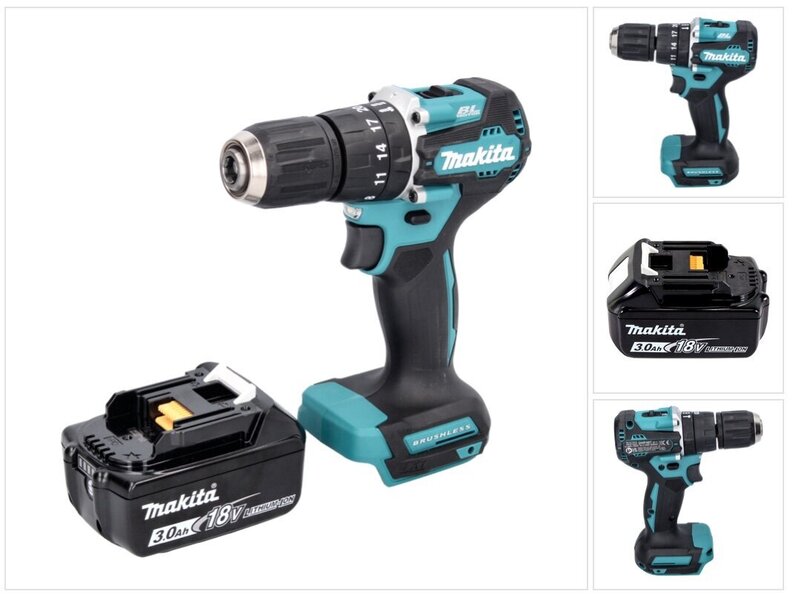 Makita DHP 487 F1 akkuporakone 18 V 40 Nm, yksi akku 3,0 Ah, ei sisällä laturia