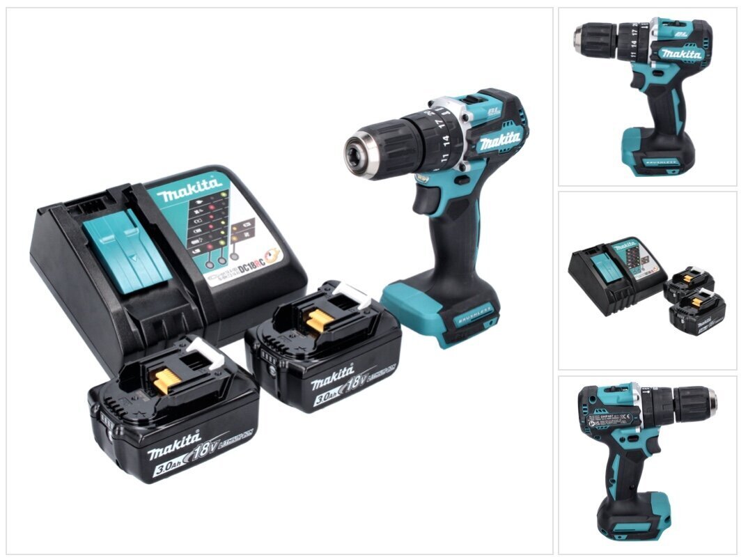 Makita DHP 487 RFJ akkuiskuporakone 18 V 40 Nm, kaksi akkua 3,0 Ah sekä laturi ja Makpac hinta ja tiedot | Akkuporakoneet ja ruuvinvääntimet | hobbyhall.fi