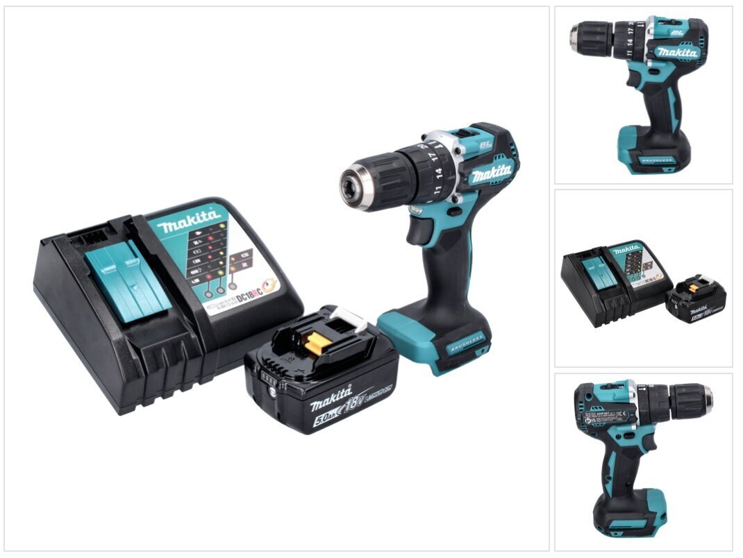 Makita DHP 487 RT1 akkuiskuporakone 18 V 40 Nm ja akku 5,0 Ah sekä laturi hinta ja tiedot | Akkuporakoneet ja ruuvinvääntimet | hobbyhall.fi