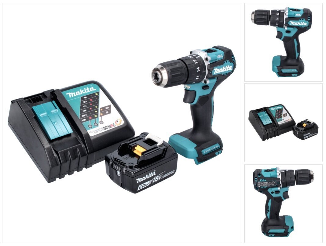 Makita DHP 487 RG1 akkuiskuporakone 18 V 40 Nm ja akku 6,0 Ah sekä laturi hinta ja tiedot | Akkuporakoneet ja ruuvinvääntimet | hobbyhall.fi