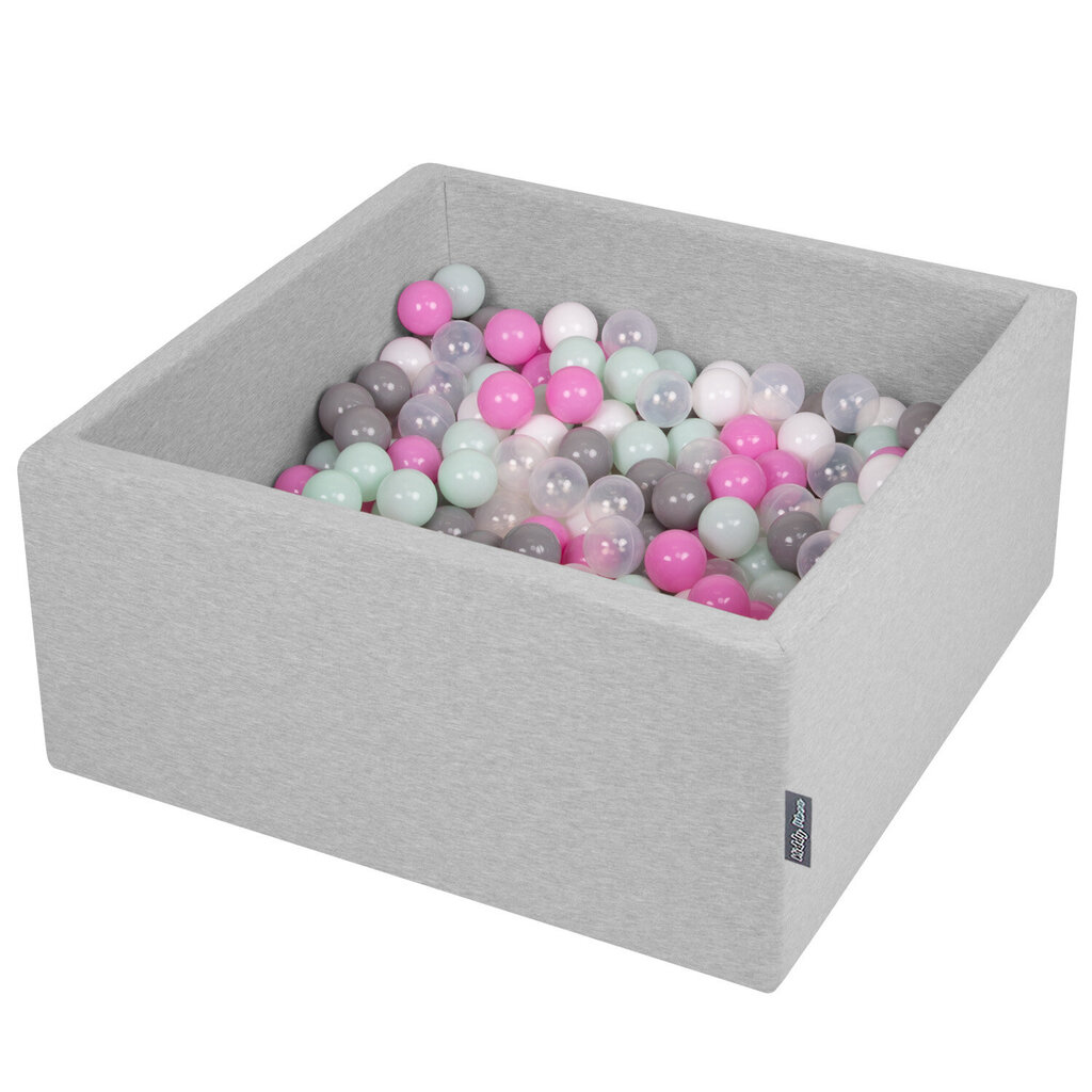 KiddyMoon 90x40cm/200 palloa ∅ 7cm neliö pallomeri, vaaleanharmaa:läpinäkyvä/harmaa/valkoinen/vaaleanpunainen/mintti hinta ja tiedot | Vauvan lelut | hobbyhall.fi