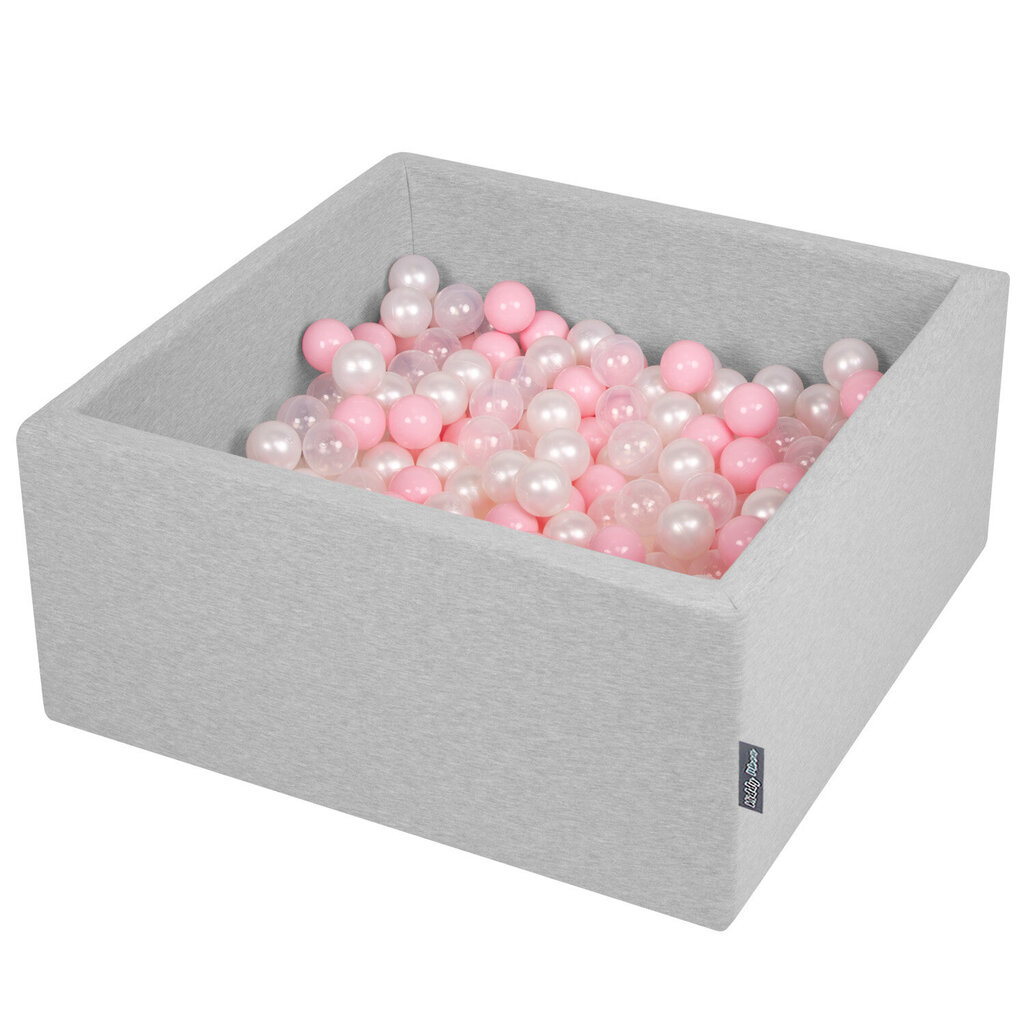 KiddyMoon 90x40cm/200 palloa ∅ 7cm neliö pallomeri vaaleanharmaa:vaaleanpunainen/helmi/läpinäkyvä hinta ja tiedot | Vauvan lelut | hobbyhall.fi