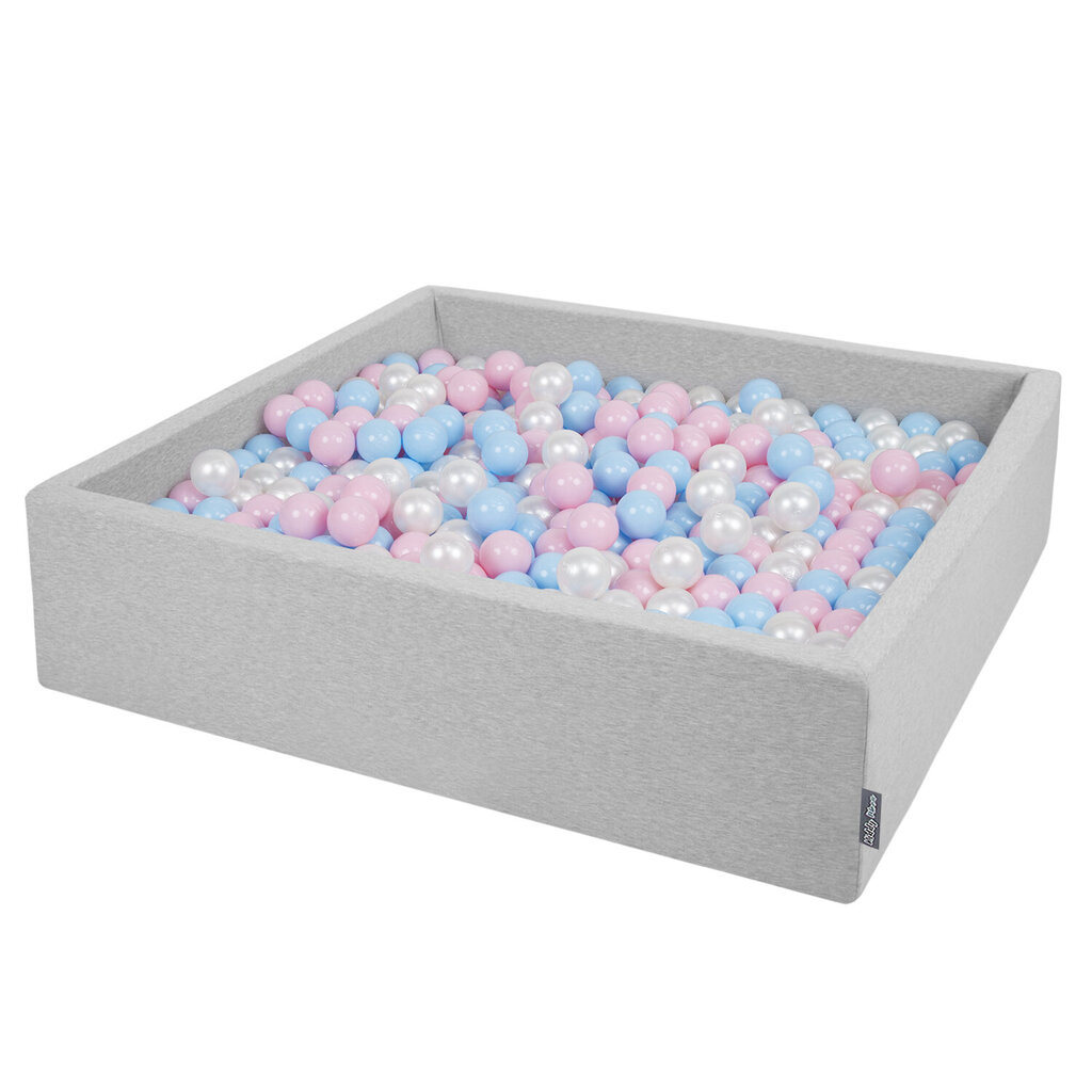 KiddyMoon pehmeä pallomeri neliö 120x30cm/600 pallot ∅ 7cm ,vaaleanharmaa: vaal.sin-powder pink-pearl hinta ja tiedot | Vauvan lelut | hobbyhall.fi