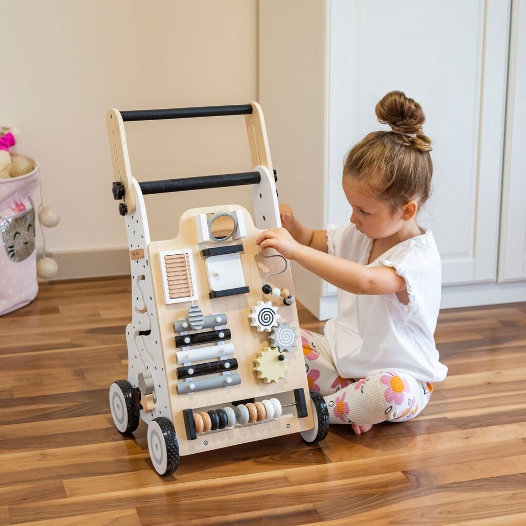 KiddyMoon puinen vauvakävelytuoli -toimintakeskus,malli wk-001, musta - valkoinen hinta ja tiedot | Vauvan lelut | hobbyhall.fi