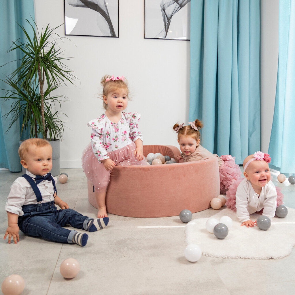 Pallomeri KiddyMoon 90x30 cm, 200 palloa, vaaleanpunainen: beige/harmaa/valkoinen hinta ja tiedot | Vauvan lelut | hobbyhall.fi