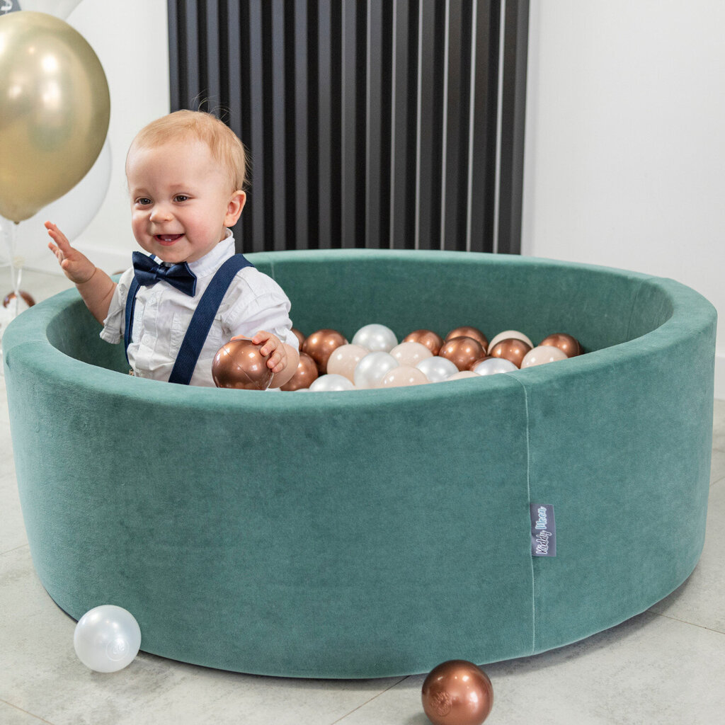 KiddyMoon pehmeä pallomeri pyöreä 90x30cm/300 palloa ∅ 7cm , metsänvihreä:greengrey/pastelli keltainen/ruskea/ hinta ja tiedot | Vauvan lelut | hobbyhall.fi