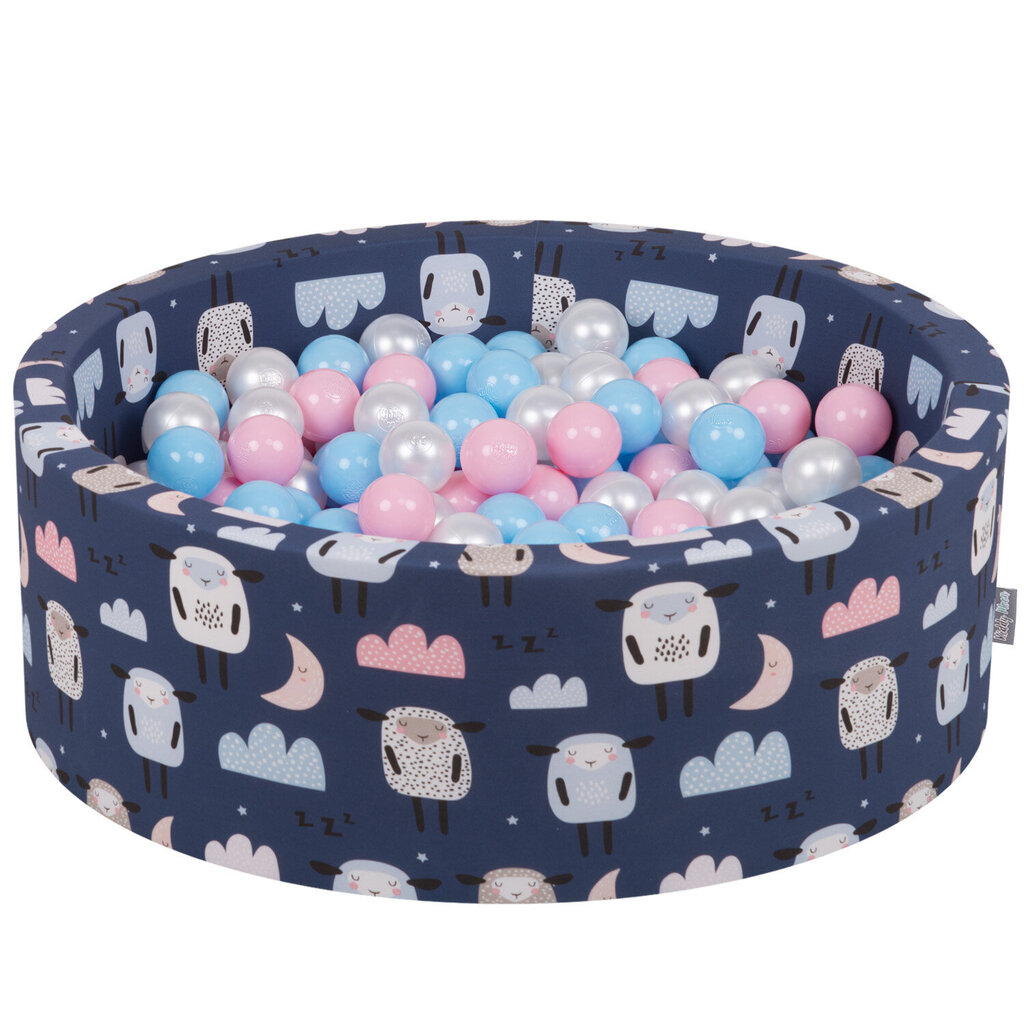 KiddyMoon vauvan vaahtomuovinen pallokoppa palloilla 90x30cm/200 palloa ∅ 7cm / 2.75in pyöreä made in eu, lampaansininen:babyblue/powderpink/pearl hinta ja tiedot | Vauvan lelut | hobbyhall.fi