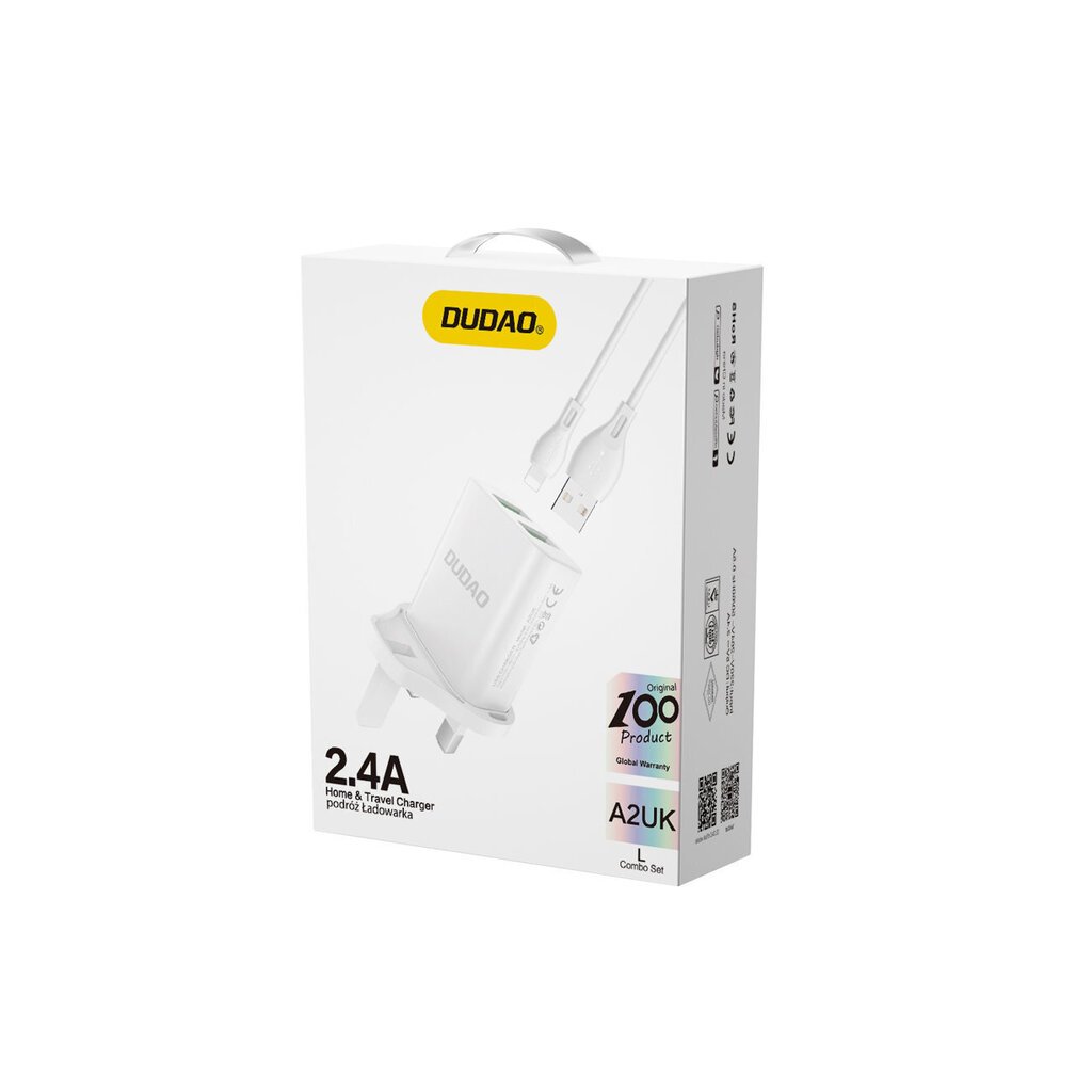 Dudao UK 2xUSB-A 2.4A, USB-A - Lightning hinta ja tiedot | Puhelimen laturit | hobbyhall.fi