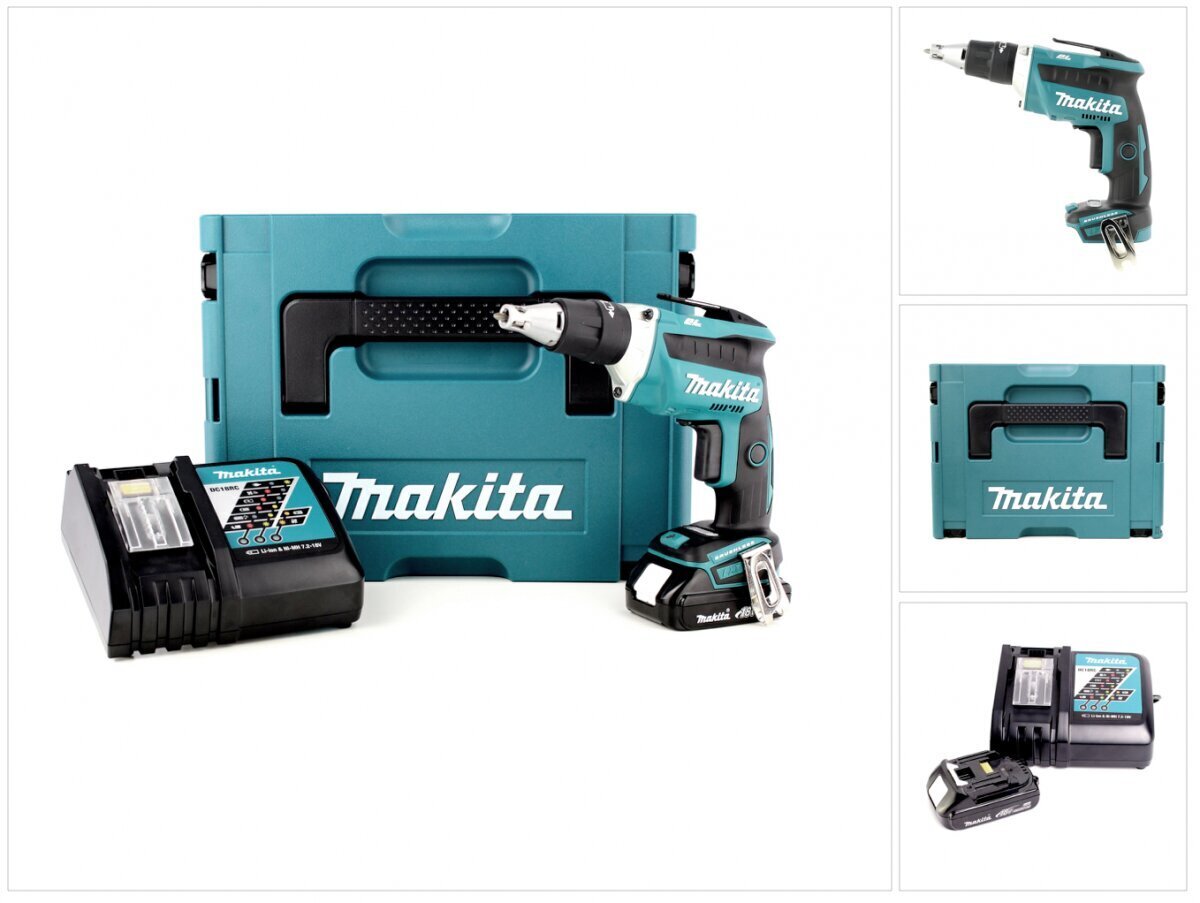 Makita DFS 452 RY1J Akkukäyttöinen kipsilevyruuvinväännin 18V + 1x 1,5Ah akku + laturi + Makpac hinta ja tiedot | Akkuporakoneet ja ruuvinvääntimet | hobbyhall.fi