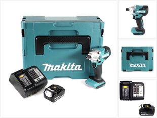 Makita DTW 156 SF1J akkukäyttöinen iskuväännin 18V 155Nm sekä akku 3,0Ah ja Makpac, sekä laturi hinta ja tiedot | Akkuporakoneet ja ruuvinvääntimet | hobbyhall.fi