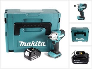 Makita DTD 156 T1J akkukäyttöinen iskuväännin 18V 155Nm, yksi akku 5,0Ah sekä Makpac , mukana ei tule laturia hinta ja tiedot | Akkuporakoneet ja ruuvinvääntimet | hobbyhall.fi