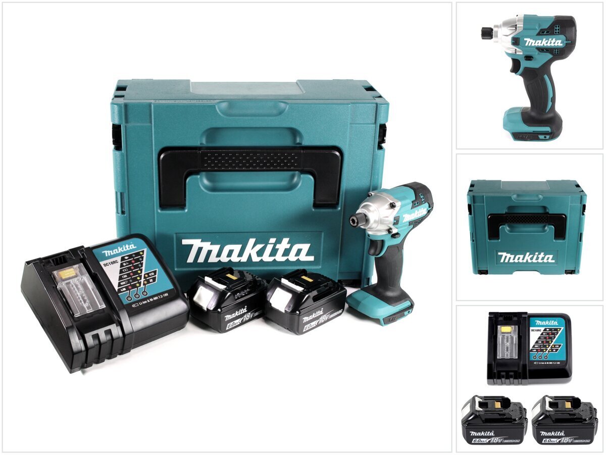 Makita DTD 156 RGJ akkukäyttöinen iskuväännin 18V 155Nm + 2x akku 6,0Ah + laturi + Makpac hinta ja tiedot | Akkuporakoneet ja ruuvinvääntimet | hobbyhall.fi