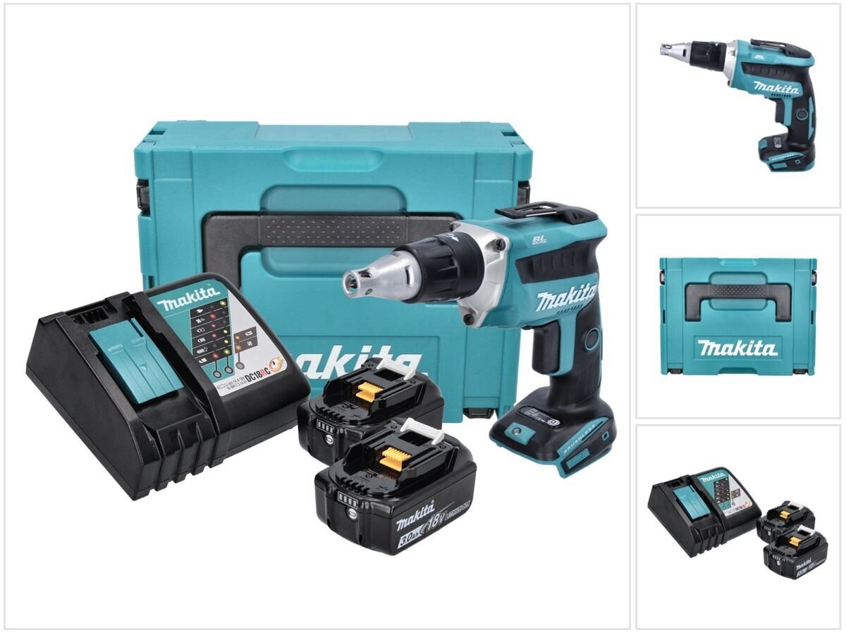 Makita DFS 452 RGJ Akkukäyttöinen kipsilevyruuvimeisseli 18 V + 2 akkua 3,0 Ah sekä laturi ja Makpac hinta ja tiedot | Akkuporakoneet ja ruuvinvääntimet | hobbyhall.fi