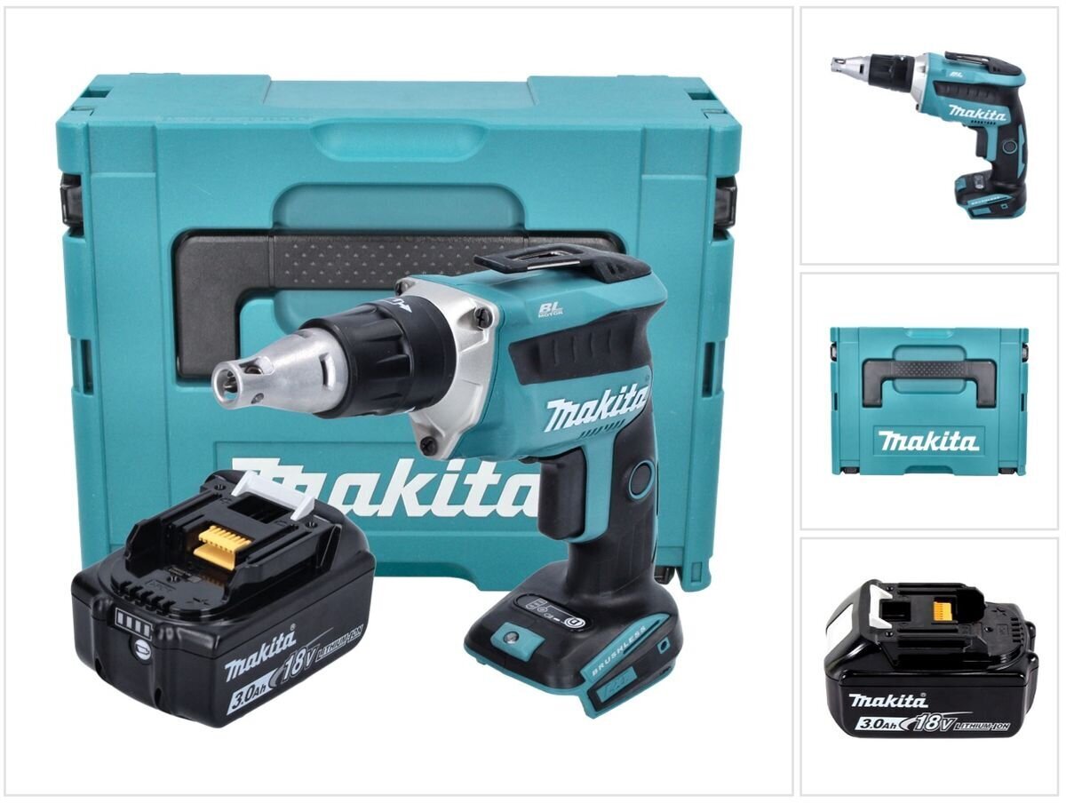 Makita DFS 452 F1J Akkukäyttöinen ruuvinväännin kipsilevylle 18 V, sekä akku 3,0 Ah ja Makpac, pakkauksessa ei ole mukana laturia hinta ja tiedot | Akkuporakoneet ja ruuvinvääntimet | hobbyhall.fi