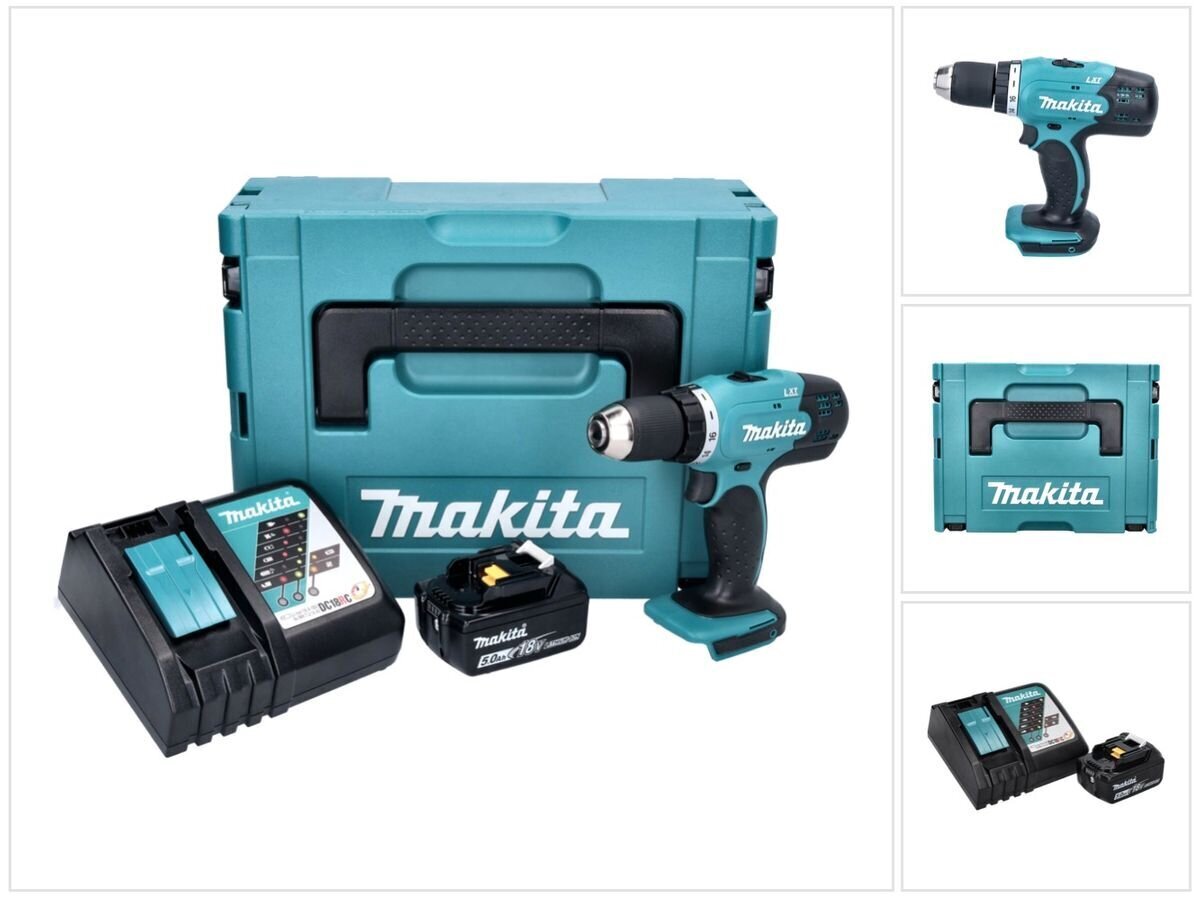 Makita DDF 453 RT1J akkuporakone 18 V 42 Nm + 1x akku 5,0 Ah + laturi + Makpac hinta ja tiedot | Akkuporakoneet ja ruuvinvääntimet | hobbyhall.fi