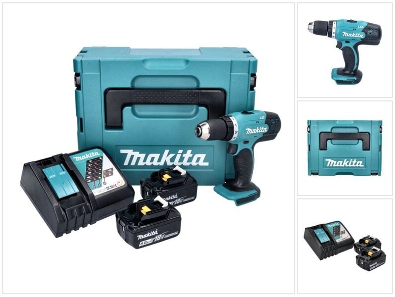 Makita DDF 453 RGJ akkuporakone 18 V 42 Nm + 2x akku 6,0 Ah + laturi + Makpac