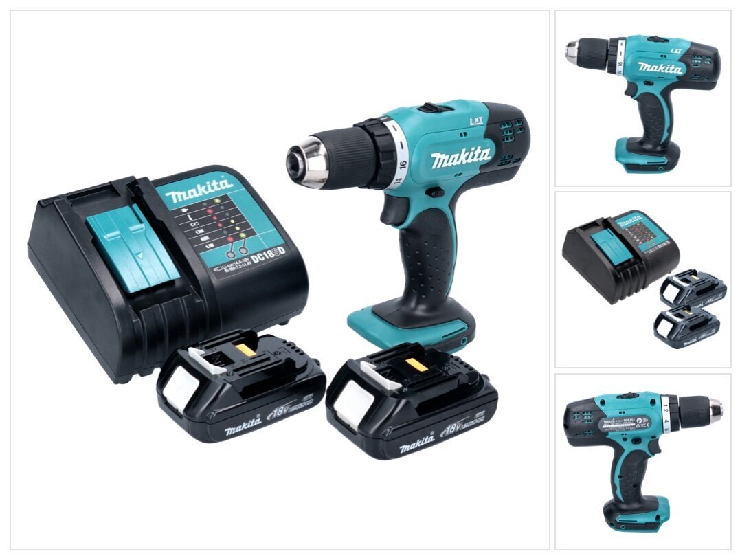 Makita DDF 453 SY akkuporakone 18 V 42 Nm + 2x akku 1,3 Ah + laturi hinta ja tiedot | Akkuporakoneet ja ruuvinvääntimet | hobbyhall.fi