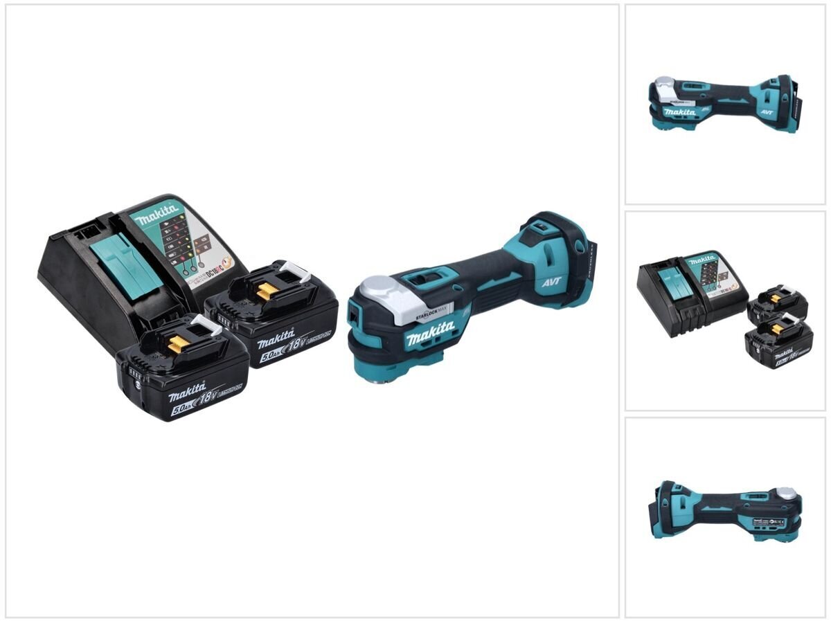 Makita DTM 52 RT johdoton monitoimityökalu 18 V Starlock Max + 2x akku 5,0 Ah + laturi hinta ja tiedot | Akkuporakoneet ja ruuvinvääntimet | hobbyhall.fi