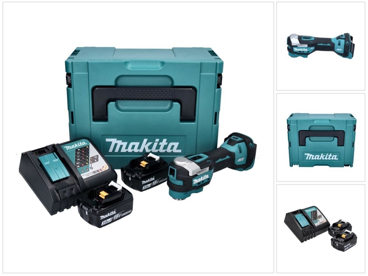 Makita DTM 52 RFJ johdoton monitoimityökalu 18 V Starlock Max + 2x akkua 3,0 Ah + laturi + Makpac hinta ja tiedot | Akkuporakoneet ja ruuvinvääntimet | hobbyhall.fi