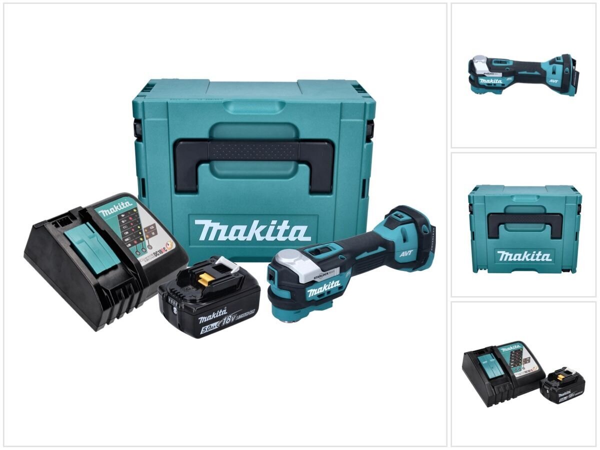 Makita DTM 52 RT1J johdoton monitoimityökalu 18 V Starlock Max + 1x akku 5,0 Ah + laturi + Makpac hinta ja tiedot | Akkuporakoneet ja ruuvinvääntimet | hobbyhall.fi