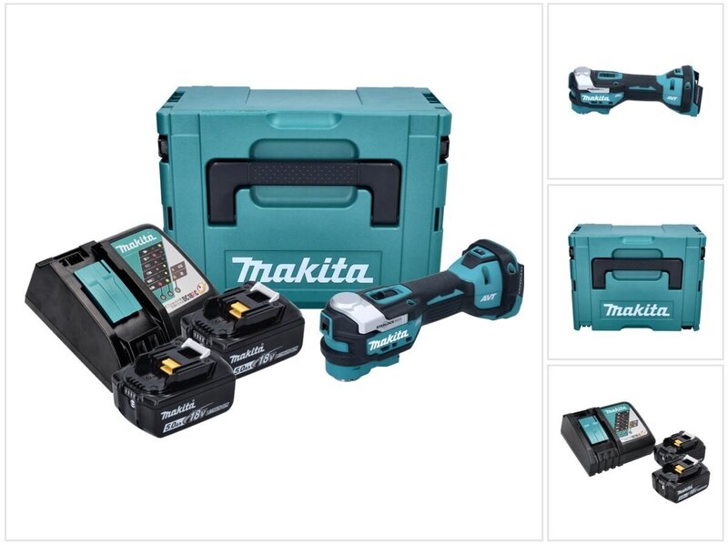 Makita DTM 52 RTJ akkukäyttöinen monitoimityökalu 18 V Starlock Max + 2x akut 5,0 Ah + laturi + Makpac