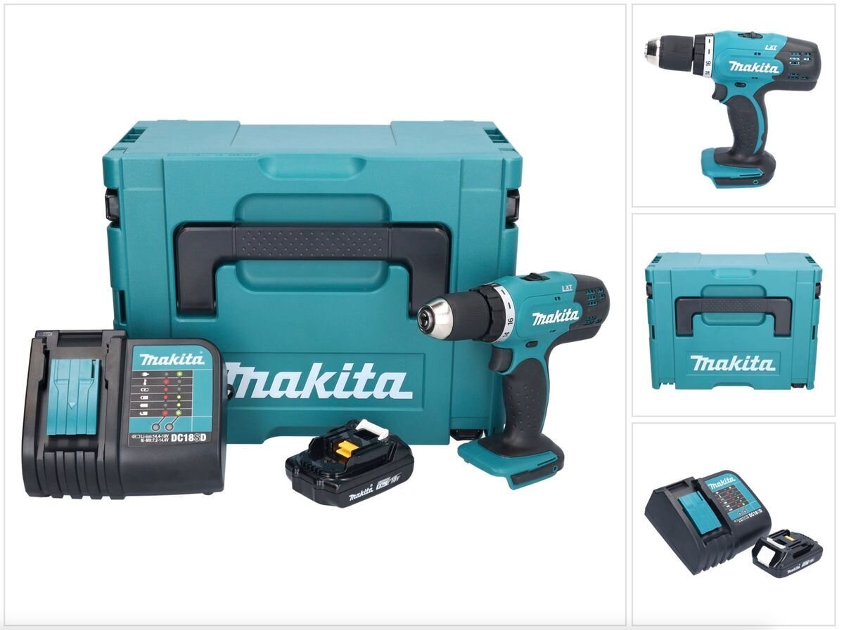 Makita DDF 453 SY1J akkuporakone 18 V 42 Nm + 1x akku 1,5 Ah + laturi + Makpac hinta ja tiedot | Akkuporakoneet ja ruuvinvääntimet | hobbyhall.fi