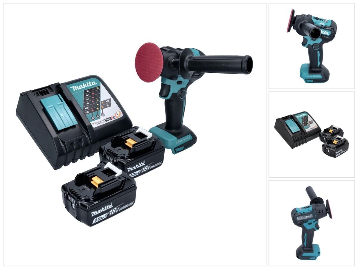 Makita DPV 300 RF akkuhiomakone 18 V 50 / 80 mm + 2x akut 3,0 Ah + laturi hinta ja tiedot | Hiomakoneet | hobbyhall.fi