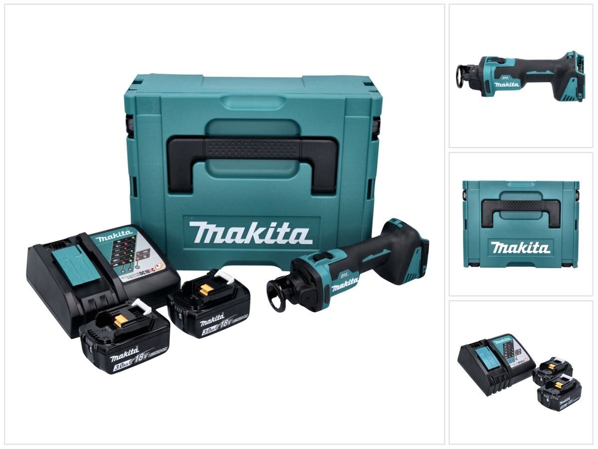 Makita DCO 181 RFJ Akkukäyttöinen kipsilevyleikkuri 18 V 32000 U/min + 2x Akut 3,0 Ah + laturi + Makpac hinta ja tiedot | Käsityökalut | hobbyhall.fi