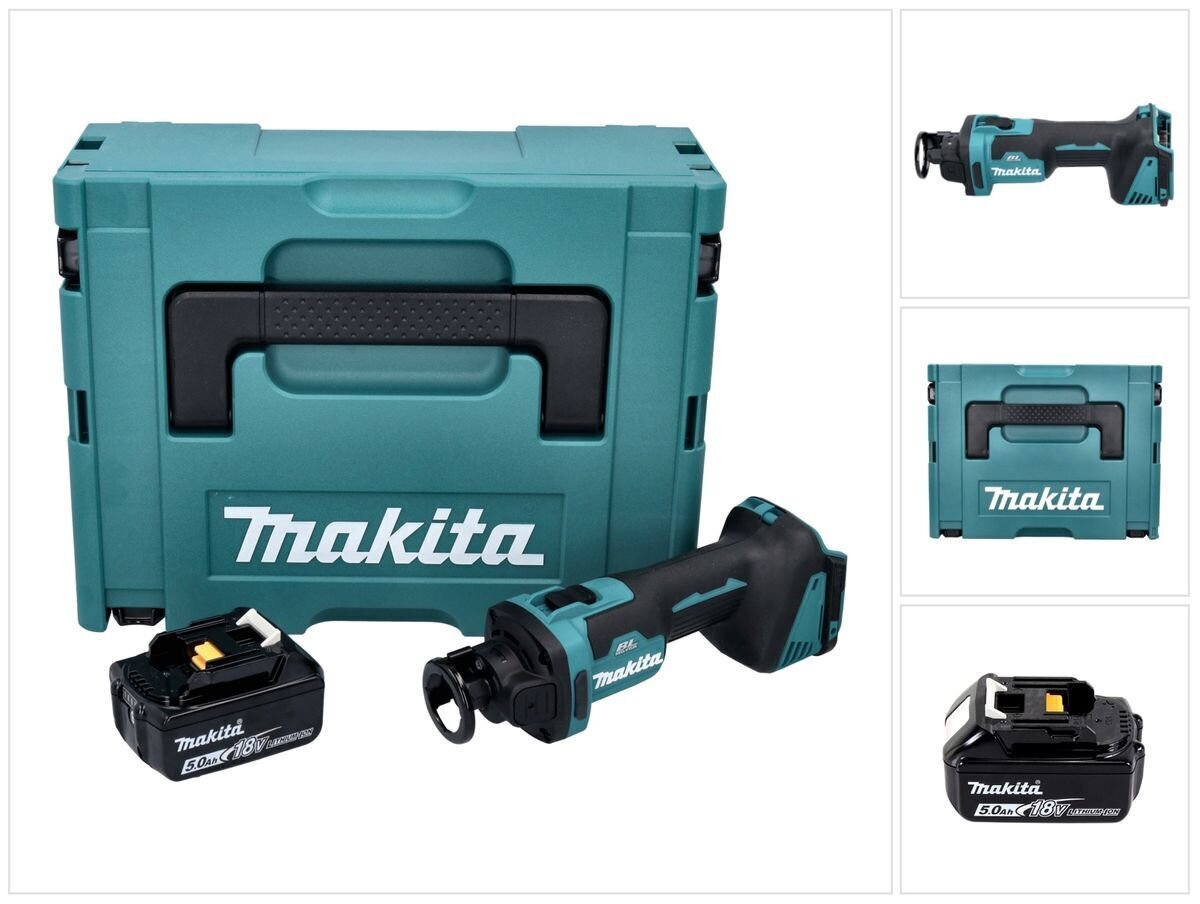 Makita DCO 181 T1J AA Akkukäyttöinen kipsilevyleikkuri 18 V 32000 U/min + 1x Akku 5,0 Ah + Makpac - ilman laturia hinta ja tiedot | Käsityökalut | hobbyhall.fi