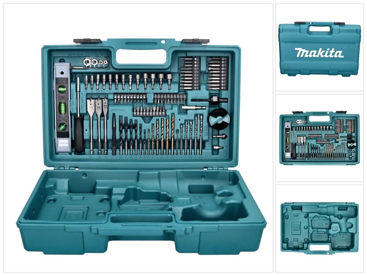 Makita tarvikesarja laukussa: pora, vesivaaka, akkusaha 102 osaa akkuiskuavaimeen DTD ja iskuporaan DHP hinta ja tiedot | Käsityökalut | hobbyhall.fi