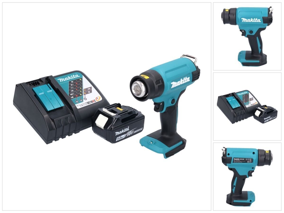 Makita DHG 180 RT1 langaton kuumailmapuhallin 18 V 550 °C + 1x akku 5,0 Ah + laturi hinta ja tiedot | Kuumailmapuhaltimet | hobbyhall.fi