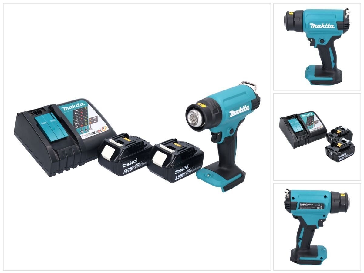 Makita DHG 180 RT langaton kuumailmapuhallin 18 V 550 °C + 2x Akut 5,0 Ah + laturi hinta ja tiedot | Kuumailmapuhaltimet | hobbyhall.fi