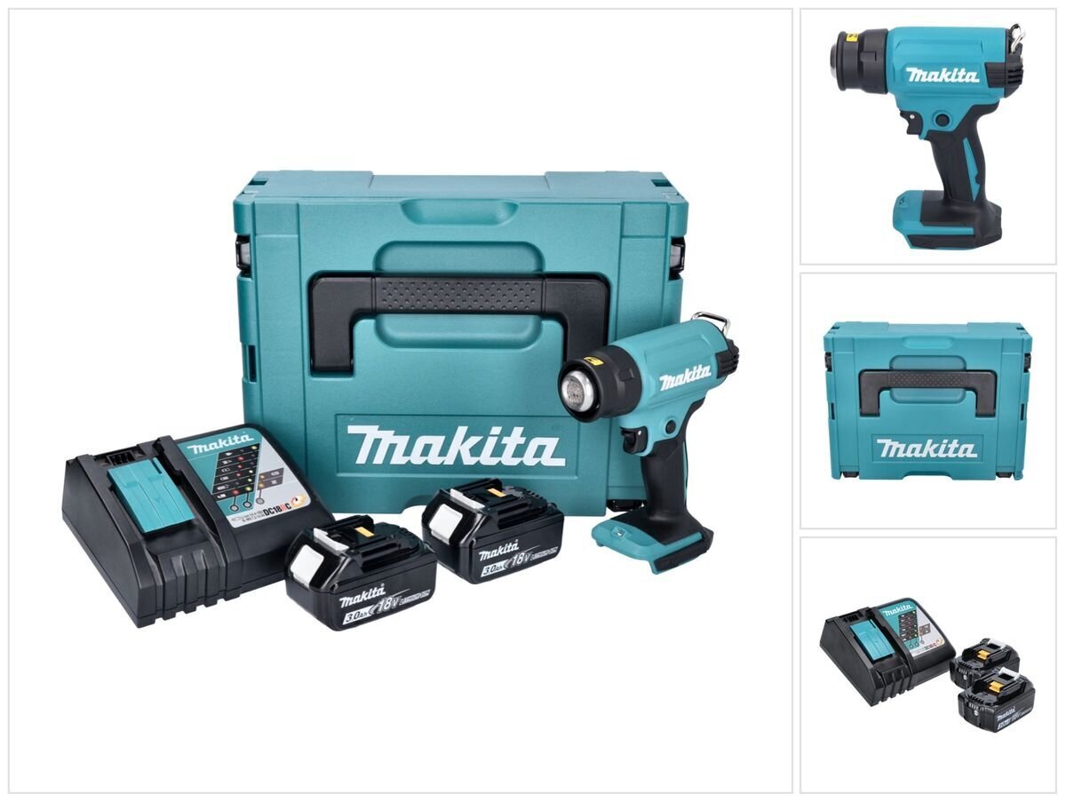 Makita DHG 180 RFJ langaton kuumailmapuhallin 18 V 550 °C + 2x akut 3,0 Ah + laturi + Makpac hinta ja tiedot | Kuumailmapuhaltimet | hobbyhall.fi