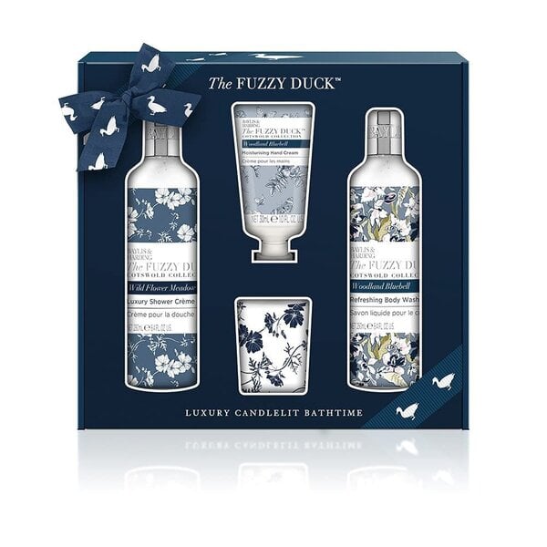 Setti Baylis & Harding The Fuzzy Duck: suihkugeeli, 250 ml + suihkuvoide, 250 ml + käsivoide, 30 ml + kynttilä