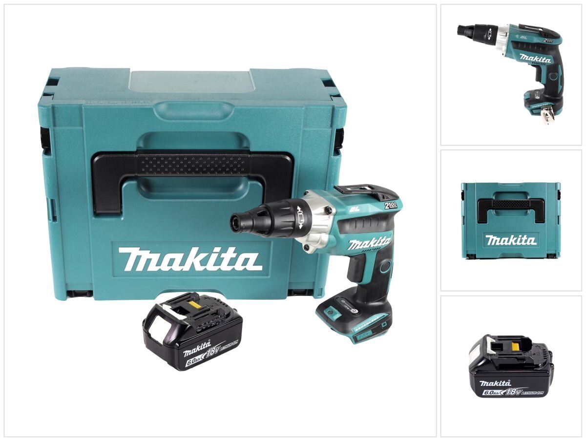 Makita DFS 251 G1J Akkukäyttöinen ruuvinväännin 18 V harjaton moottori, sekä yksi akku 6,0 Ah, ja Makpac, pakkauksessa ei tule mukana laturia hinta ja tiedot | Akkuporakoneet ja ruuvinvääntimet | hobbyhall.fi