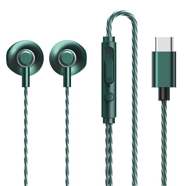 REMAX-korvakuulokkeet Type C USB-kuulokkeet kaukosäätimellä Vihreä (RM-711a Tarnish) hinta ja tiedot | Kuulokkeet | hobbyhall.fi