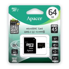 Muistikortti APACER 64GB microSDXC UHS-I Class10 hinta ja tiedot | Puhelimen muistikortit | hobbyhall.fi