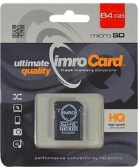 Micro SDHC -kortti Imro 64 GB, luokan 10 UHS-1 + -sovitin hinta ja tiedot | Puhelimen muistikortit | hobbyhall.fi