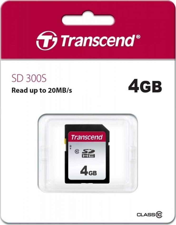 Transcend 4GB 300S, SDHC-muistikortti, 20/10 MB/s hinta ja tiedot | Puhelimen muistikortit | hobbyhall.fi