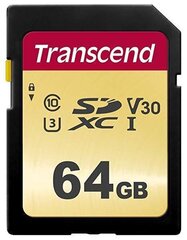 MEMORY SDXC 64GB UHS-I/TS64GSDC500S TRANSCEND hinta ja tiedot | Puhelimen muistikortit | hobbyhall.fi