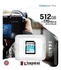 KINGSTON 512GB SDXC Canvas Go Plus 170R muistitikku hinta ja tiedot | Puhelimen muistikortit | hobbyhall.fi