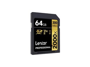 Lexar Professional 2000x UHS-II SDXC, 64 GB, Class 10, U3, V90, 260 MB hinta ja tiedot | Lexar Puhelimet, älylaitteet ja kamerat | hobbyhall.fi