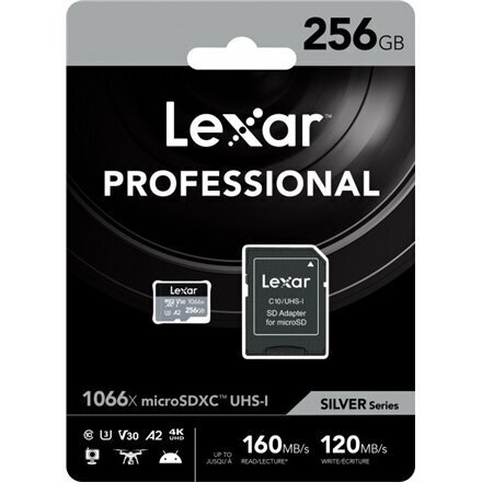 Lexar High-Performance 1066x UHS-I MicroSDXC, 256 GB, Flash memory class 10, Black hinta ja tiedot | Puhelimen muistikortit | hobbyhall.fi