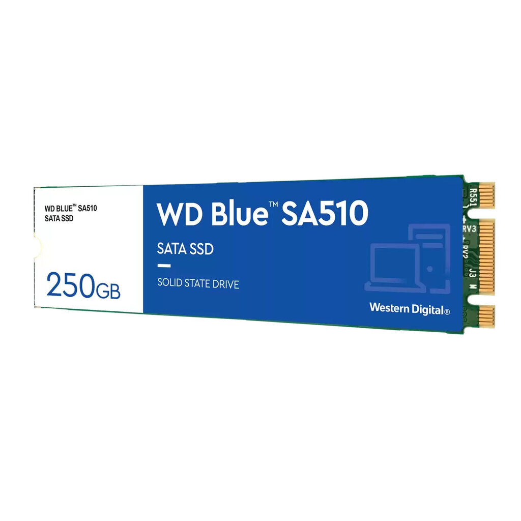 Western Digital SA510|250GB|M.2|SATA 3.0|Write speed 440 MBytes/sec|Read speed 555 MBytes/sec|2.38mm|TBW 100 TB|MTBF 1750000 hours|WDS250G3B0B hinta ja tiedot | Kovalevyt | hobbyhall.fi