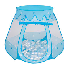 Selonis leikkiteltta 105x90cm/300 palloa linna talo pop up pallokoppa muovipallot lapsille, sininen:helmiäinen/läpinäkyvä hinta ja tiedot | Vauvan lelut | hobbyhall.fi